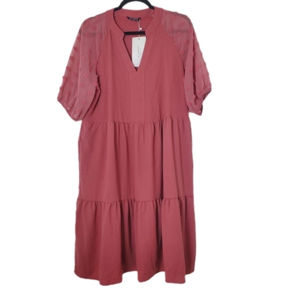 Bloomchic NWT Women's Short‎ Sleeve Mauve Pink V-Neck Midi Dress